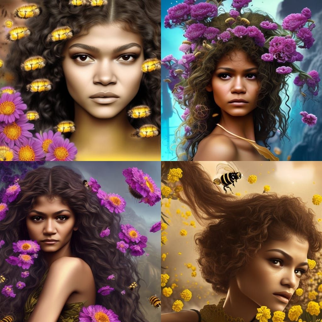 Bee Woman with Flowers: Fantasy Concept Art