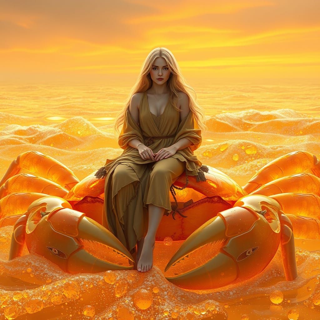 Woman on Gummy Crab in Dreamy Soda Ocean