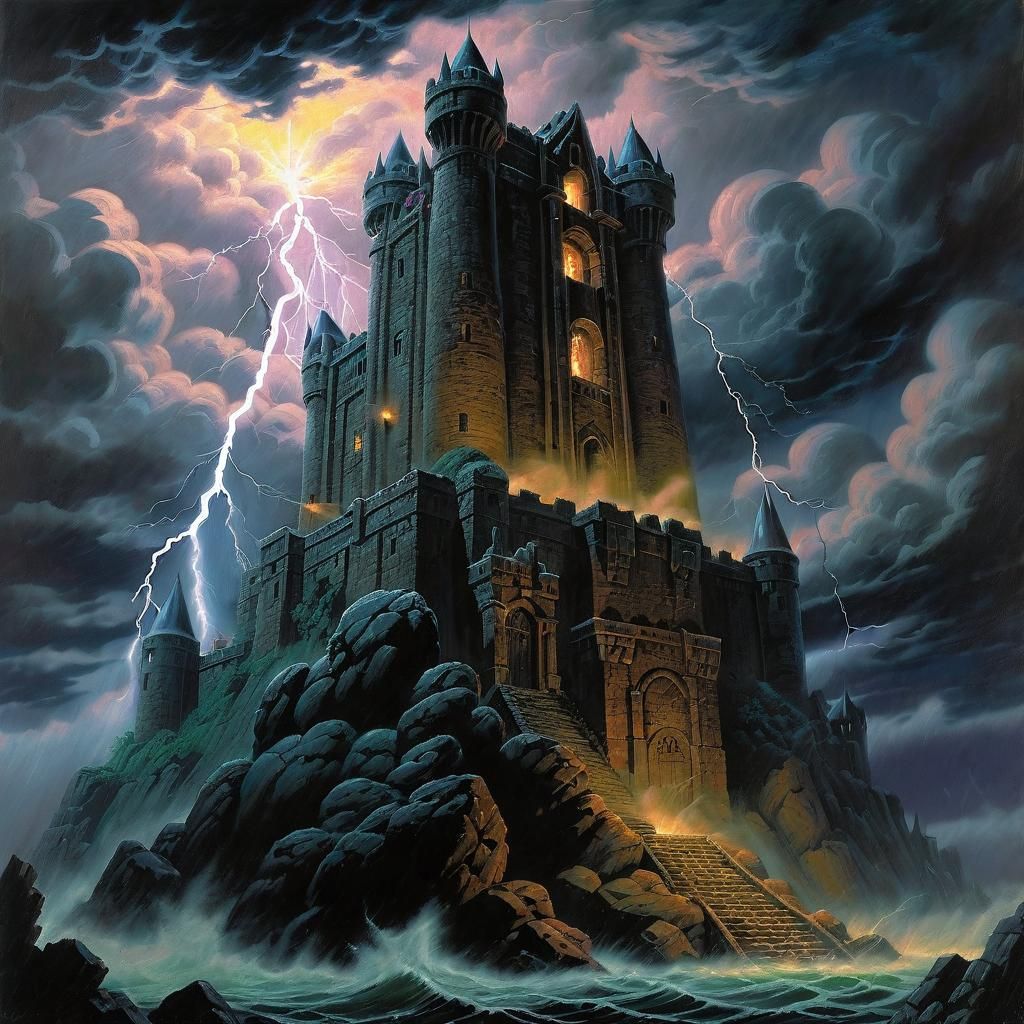 Castle Grayskull in Stormy Night, Photorealistic Style