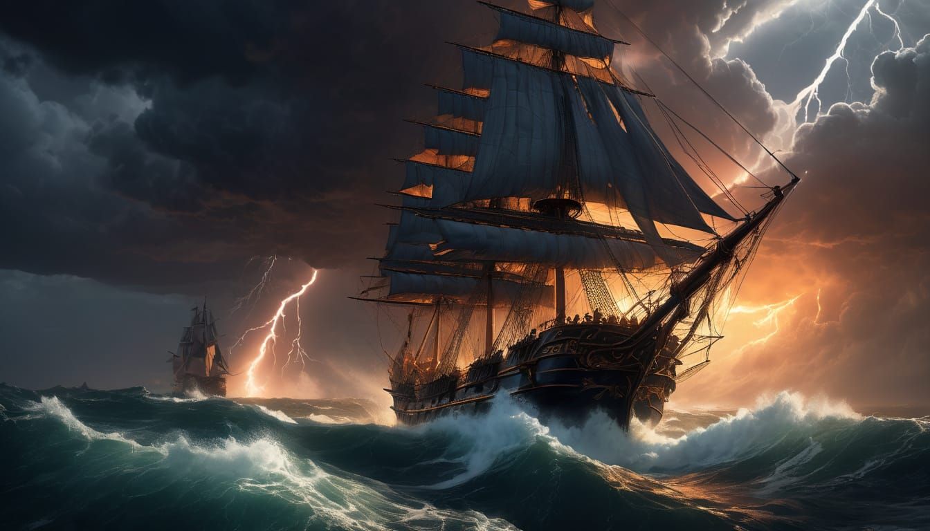 Imperial Roman Ship Battles Raging Storm at Sea