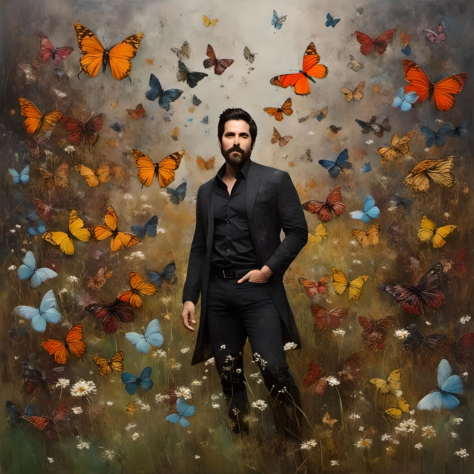 Butterfly Field: Serene Oil Painting