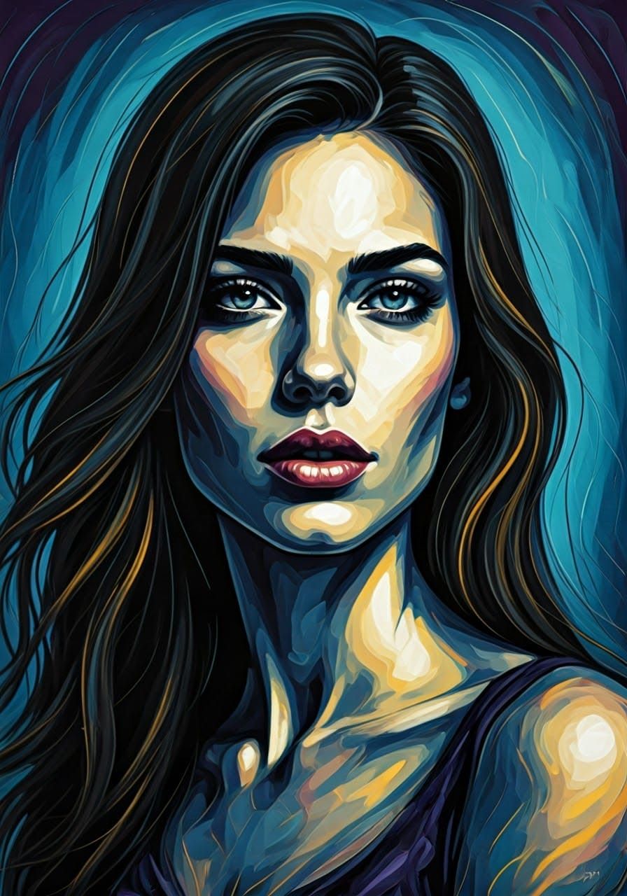 Expressive Abstract Female Portrait in Impasto Style