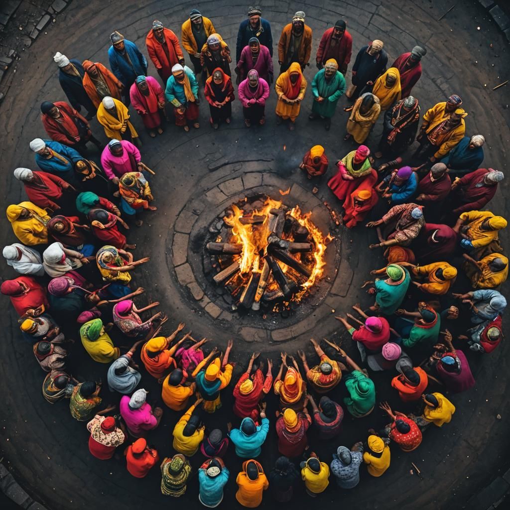 Diverse People Gather Around Fire