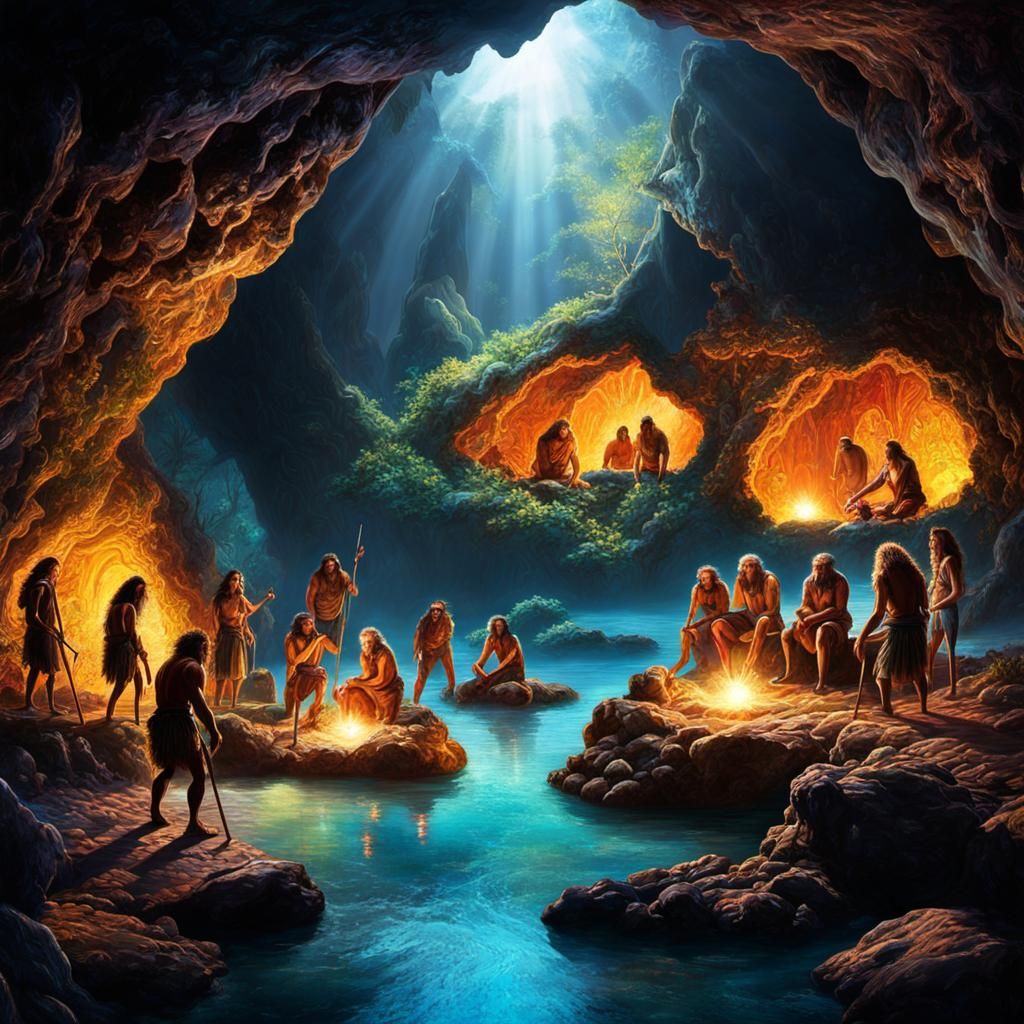 Cave Scene in Cosmic Digital Painting Style