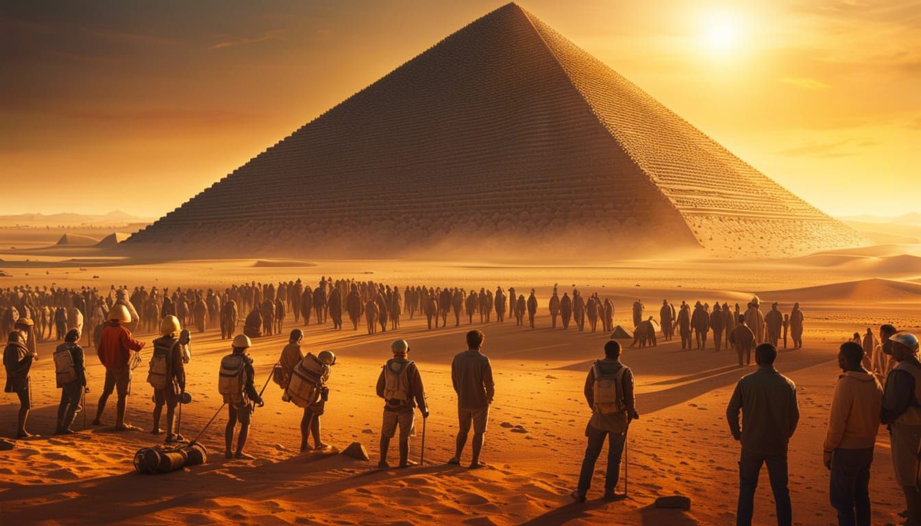 Humans and Aliens Build Pyramids at Golden Hour
