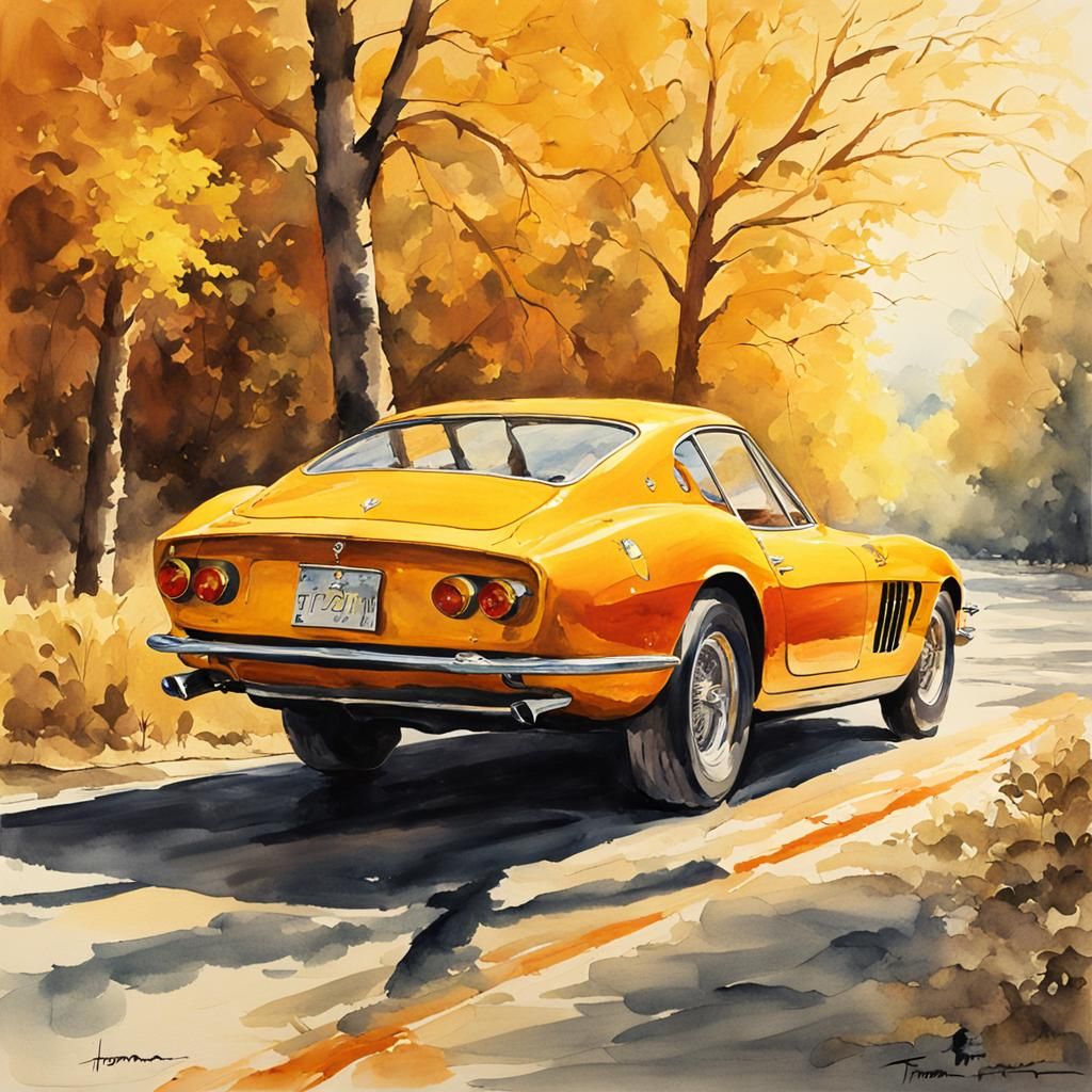Ferrari 275 GTB/4 Coupe in Watercolor Style