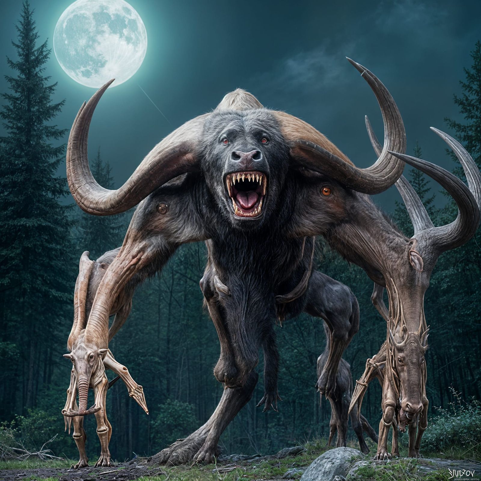 Monstrous Meat Creature in Eerie Forest