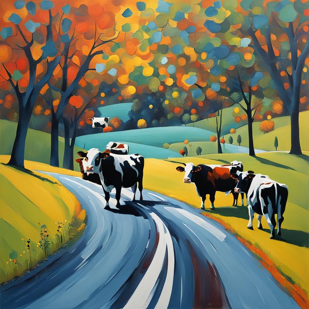 Driving Past Cows: Abstract Art in Complementary Colors