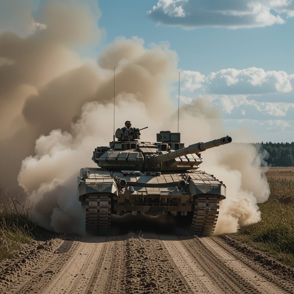 Leopard 2 Tank Driving Through Smoke
