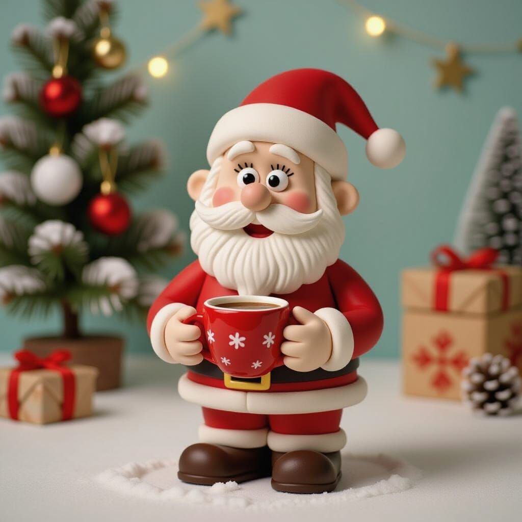 Adorable Santa Claus Holding Hot Chocolate in Sweet Biscuit ...