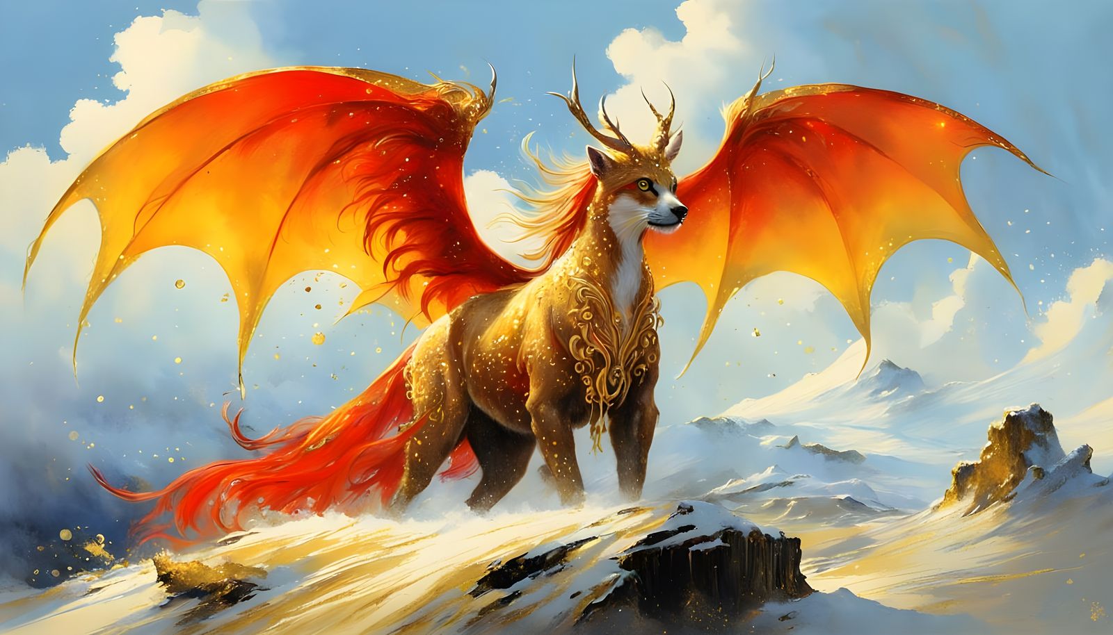 Sumi-e Artwork with Golden Details and Volumetric Lighting