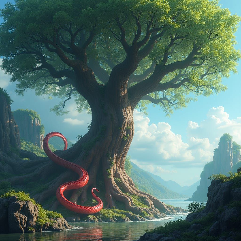 Mystical Serpent Rises from Ancient World Tree Roots in Vibr...