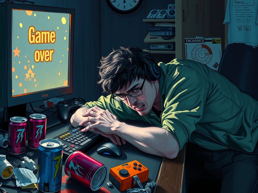 Frustrated Gamer in Digital Brushstrokes