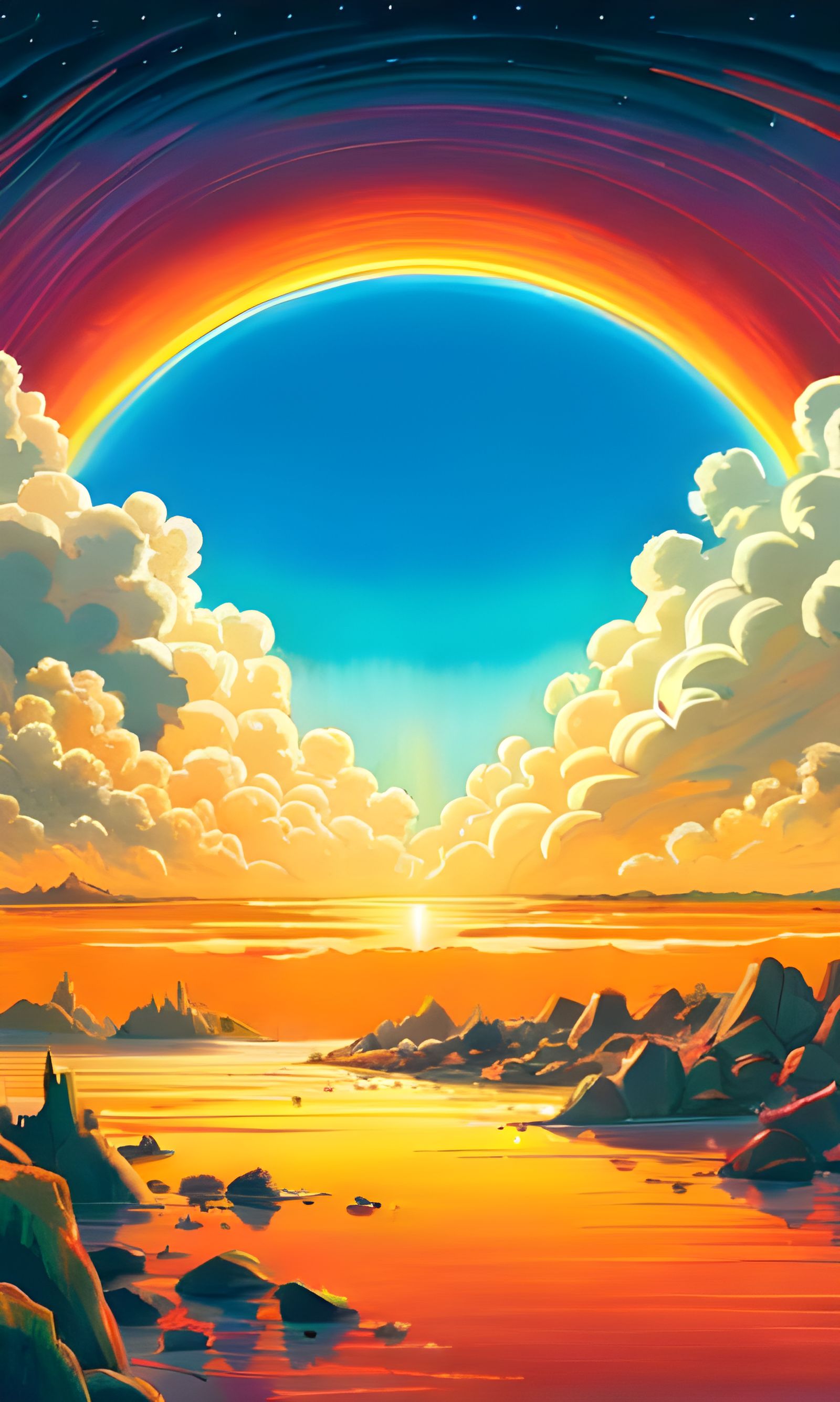 Iridescent Rainbow Landscape in Synthwave Style