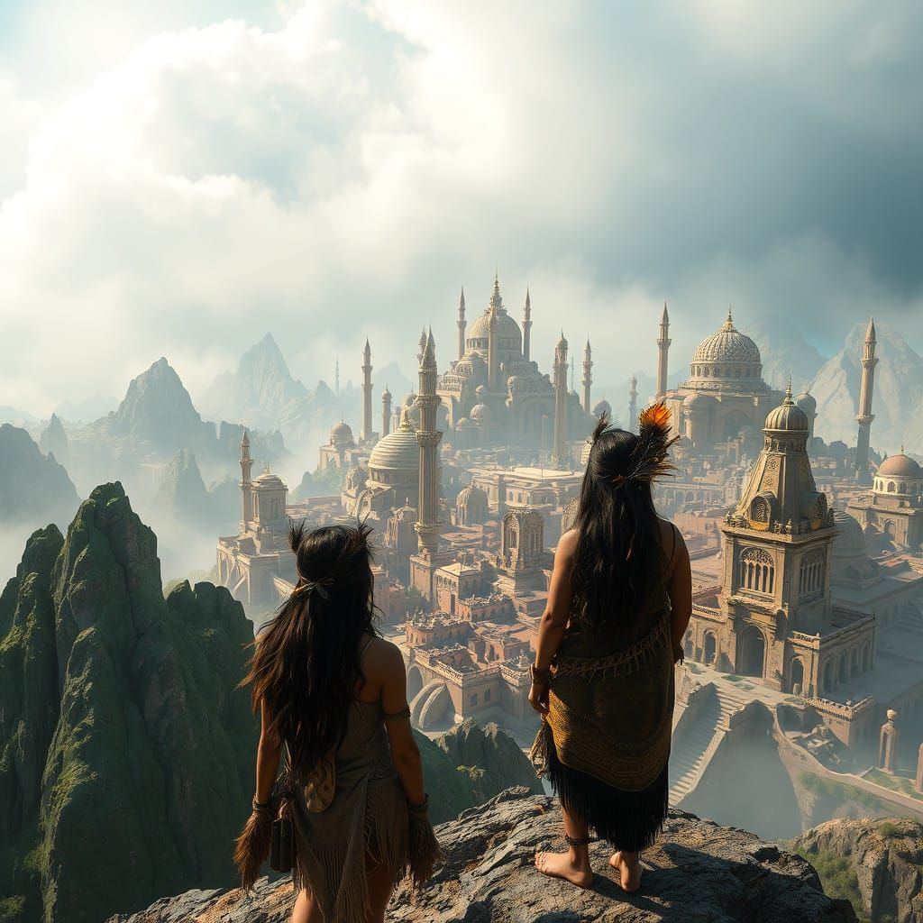 Ancient City Unfolds Beneath Ethereal Mist in Cyberpunk Styl...