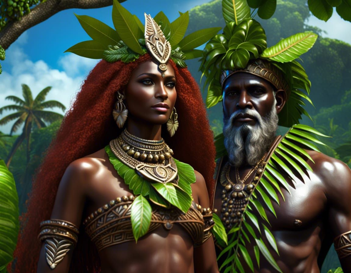 Melanesian Nature Gods: Divine Couple in HD Render