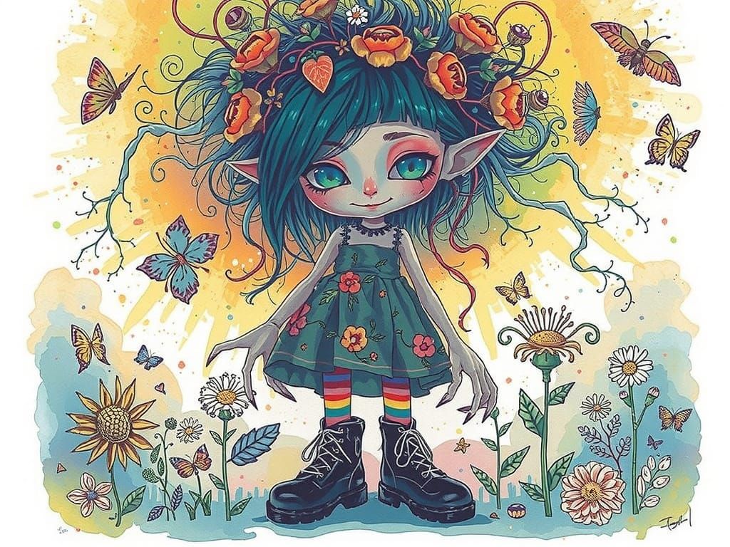 Surreal Watercolor Diva in a Whimsical Garden