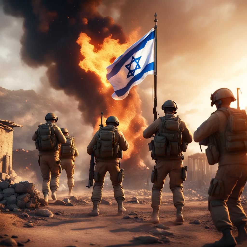 War Scene with Israel Flag in 3D Game Style