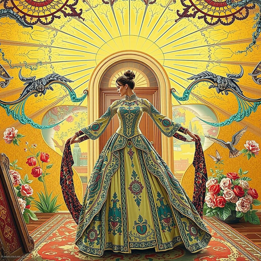 Opulent Woman in Lavish Attire: Digital Art