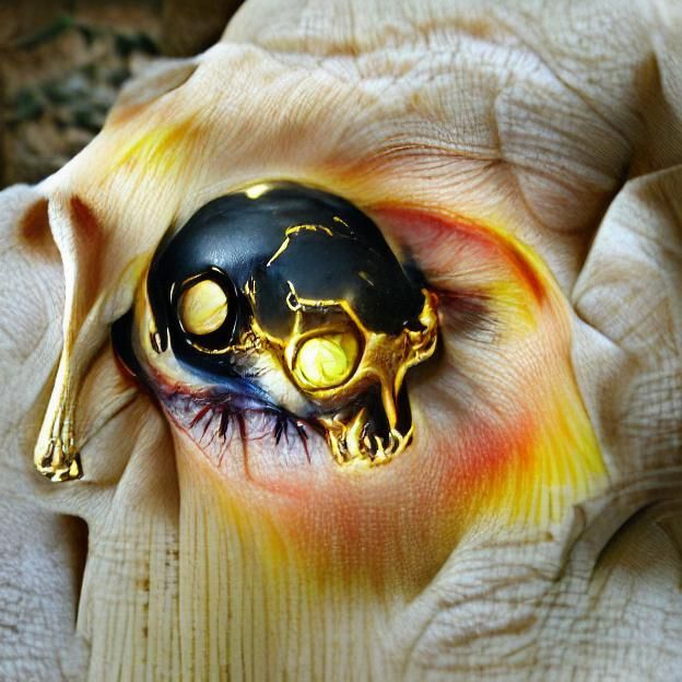 Golden Eyeball Skull: Digital Art