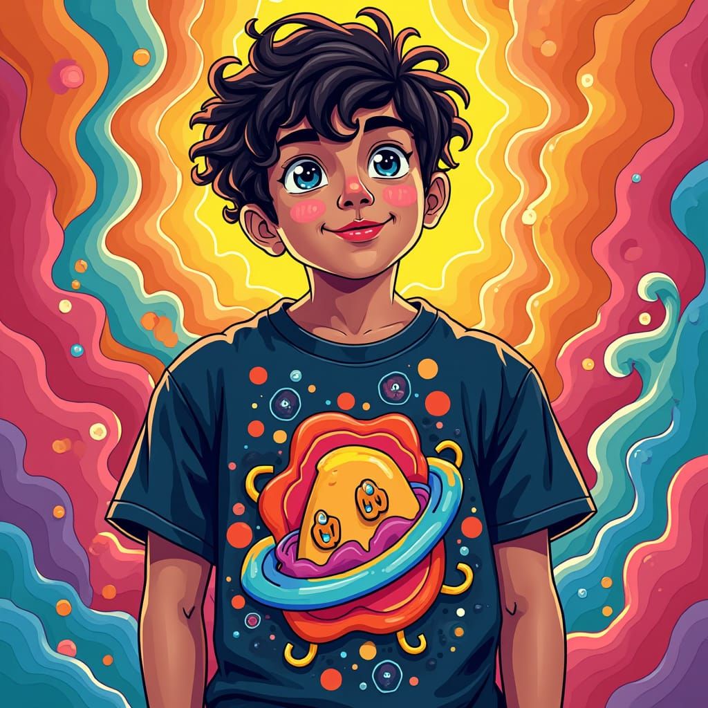 Abstract Portrait with Swirling Patterns in Vibrant Colors