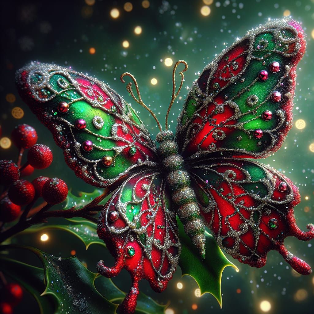 Christmas Butterfly with Holiday Ornament Wings