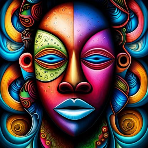 Colorful Abstract African Masks in Graffiti Style