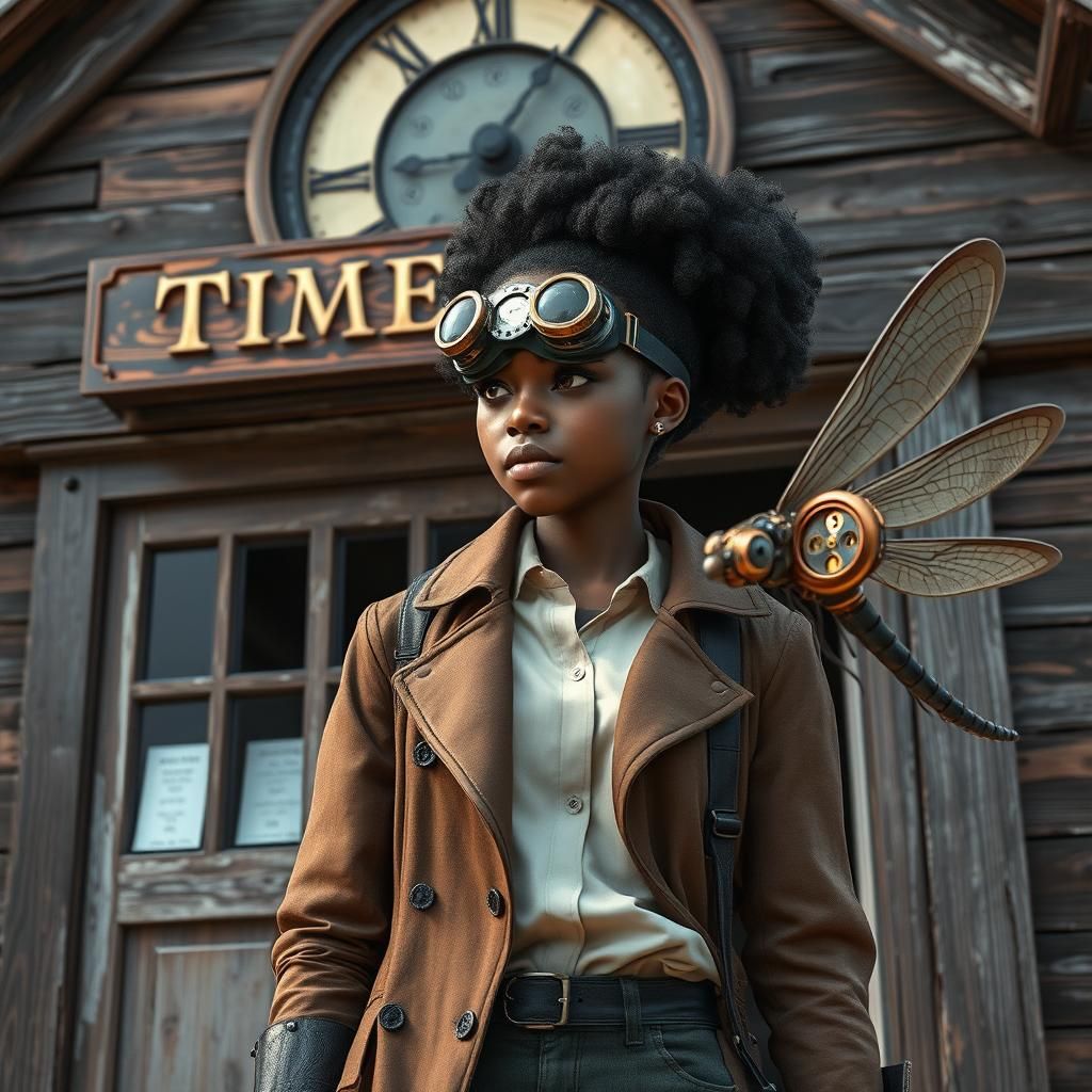 Steampunk Woman and Clockwork Dragonfly in Anime Art