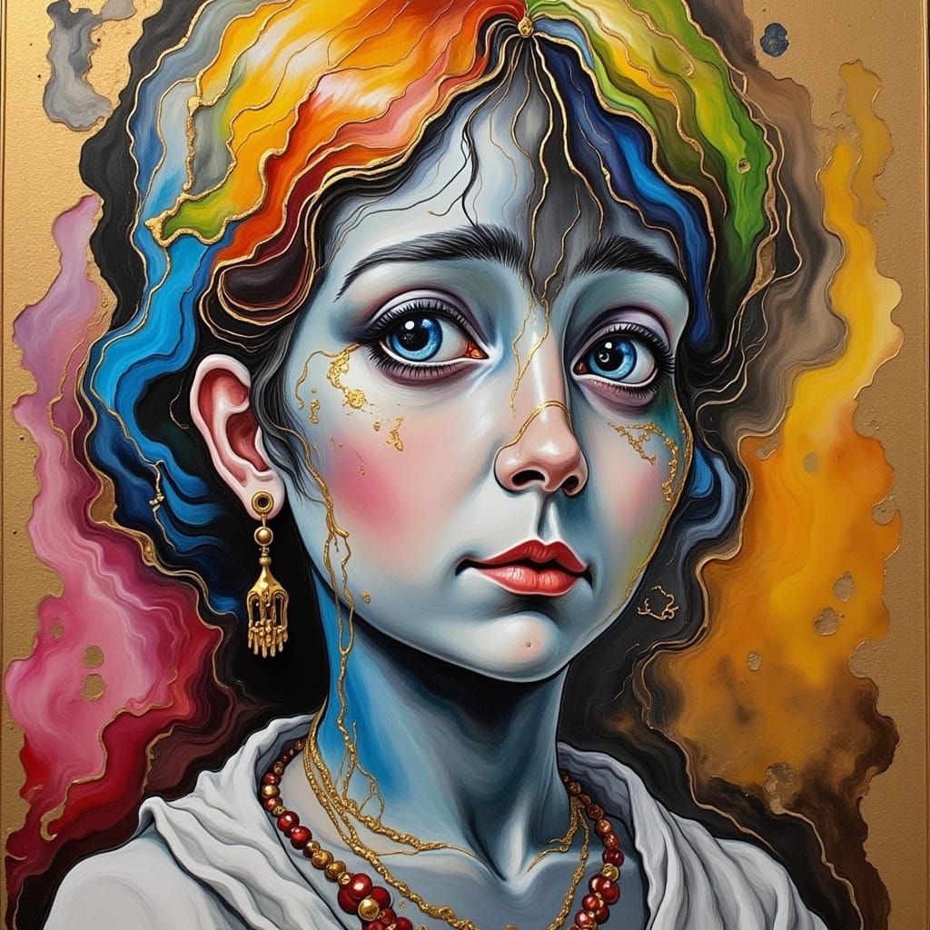 Gnome Statue in a Vibrant, Toulouse-Lautrec-Inspired Setting