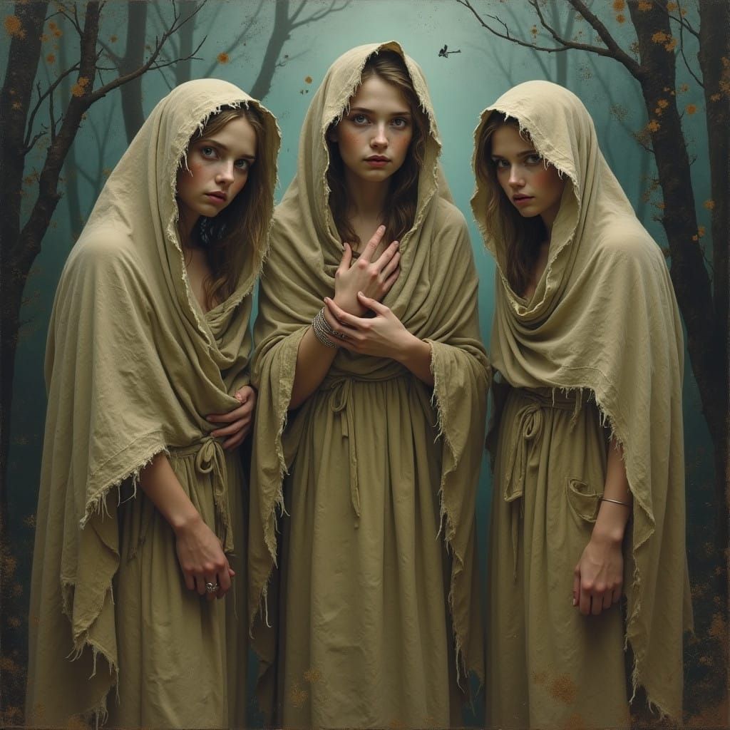 Three Girls in a Haunting, Mystical Landscape