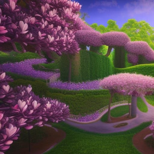 Fantastical Magnolia Hedge Maze in Detailed Matte Painting