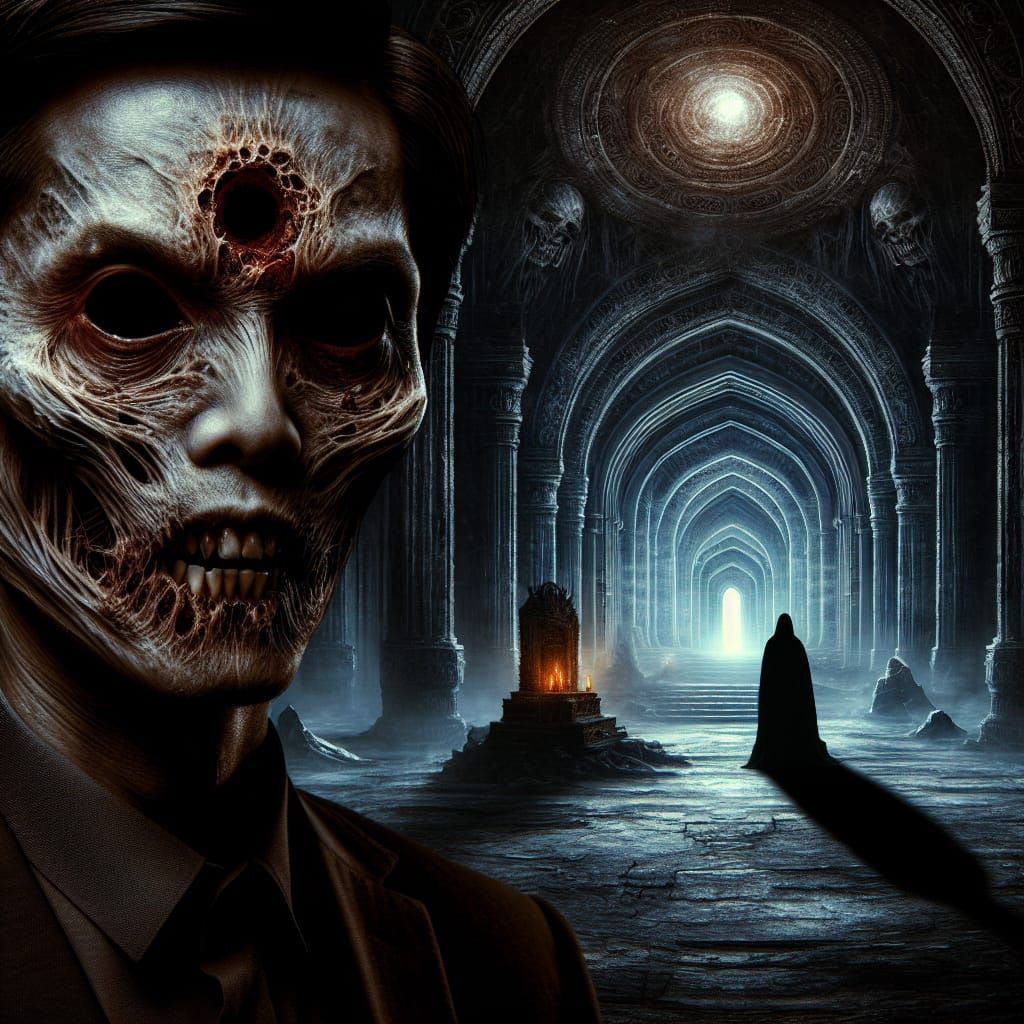 Sinister Portal Scene: A Horror Narrative in Digital Art