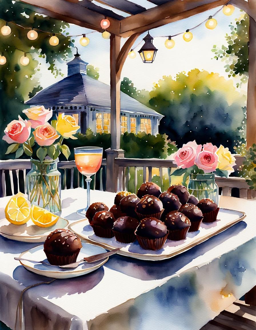 Watercolor Truffles in Rose Garden, Hyperdetailed