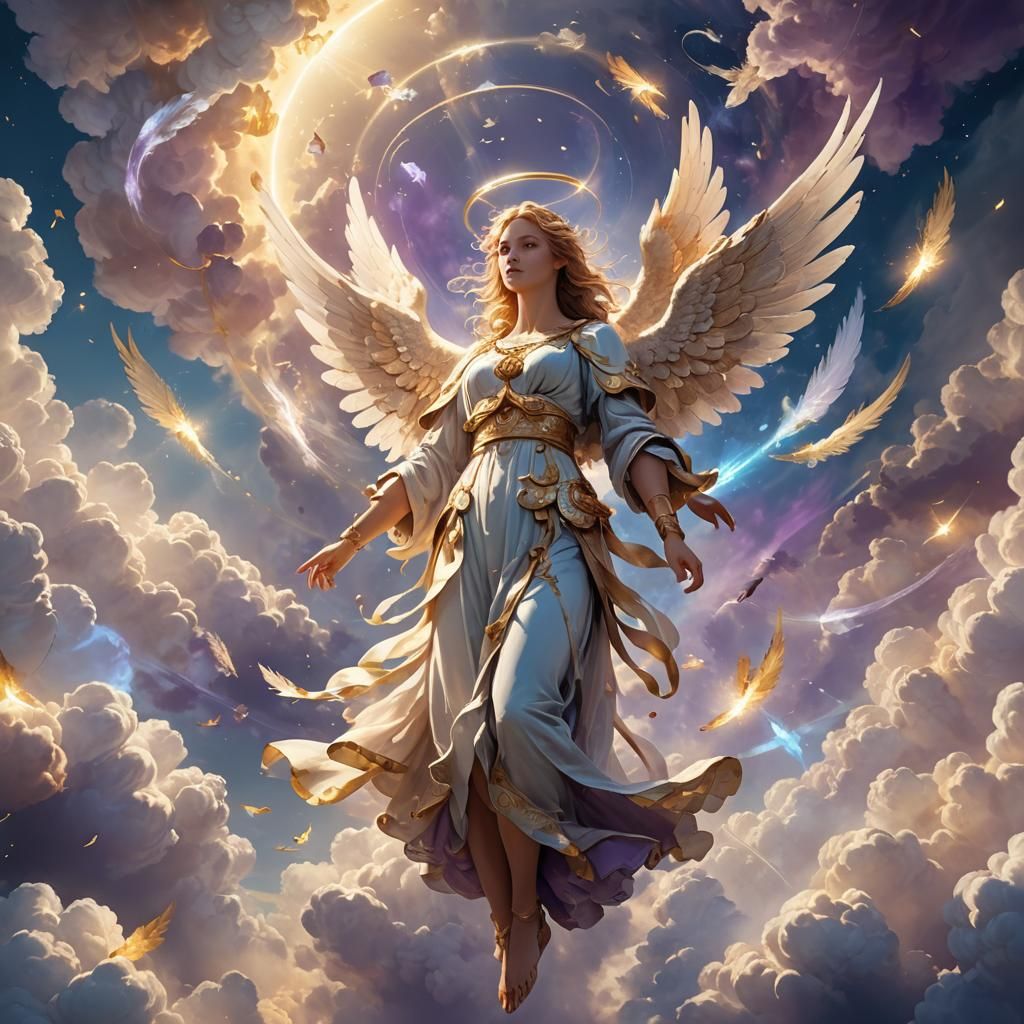 Ethereal Angel in Heavenly Clouds: Fantasy Art