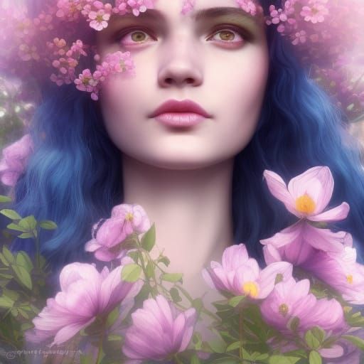 Gothic Flower Maiden in Spring Sunlight