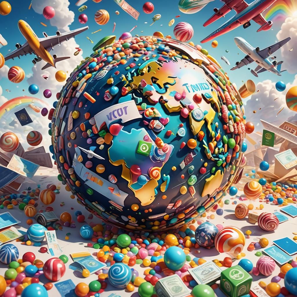 Earth Globe with Airplanes in Candy Art Style