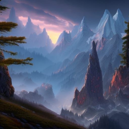 Mountains and Forest: Detailed Fantasy Concept Art