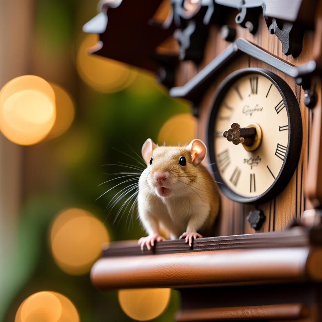 Gerbil on Cuckoo Clock, Professional Photography
