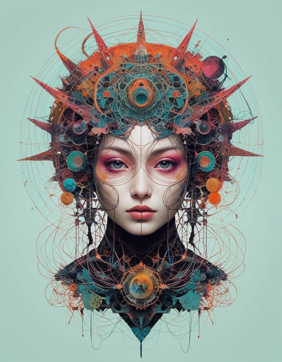 Grotesque Neo-Dada Hybrid in Triadic Hues