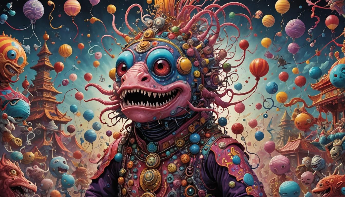 Cyborg Monkfish Circus Dream in Pop Art Style