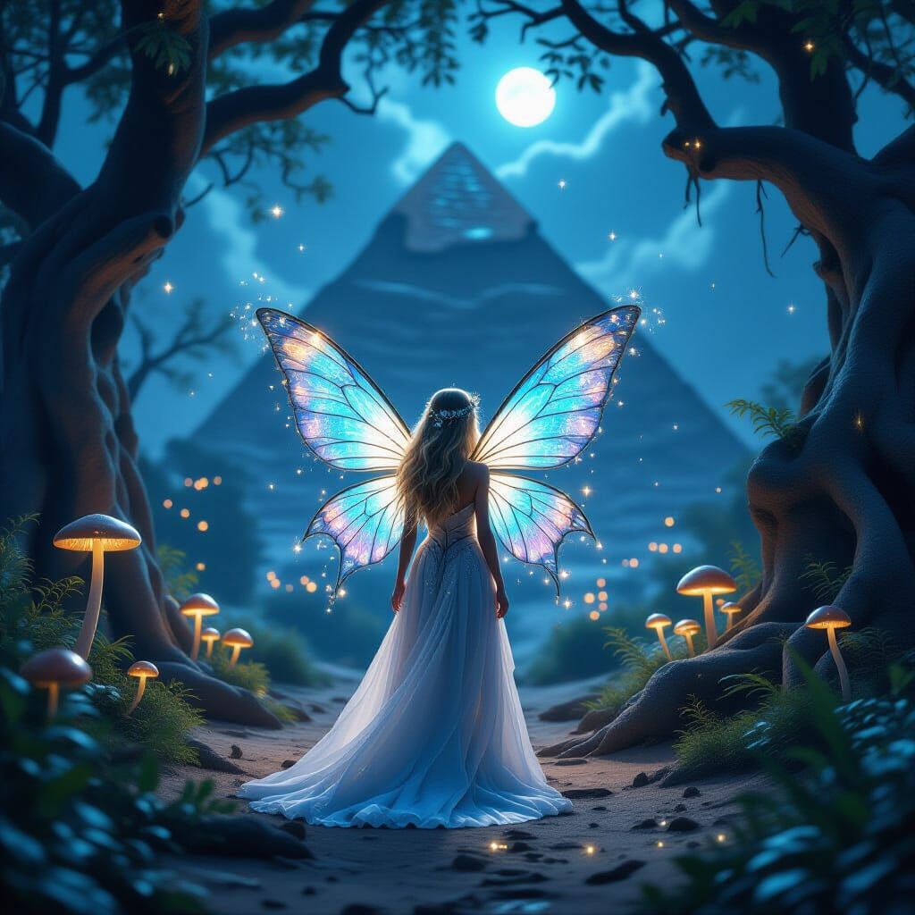 Stardust Fairy at Giza in Hyperrealistic Film Noir