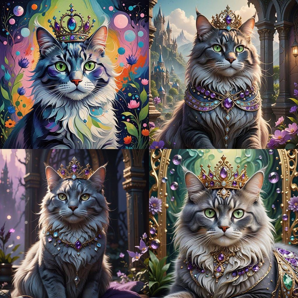Whimsical Feline Royalty in Pastel Hues
