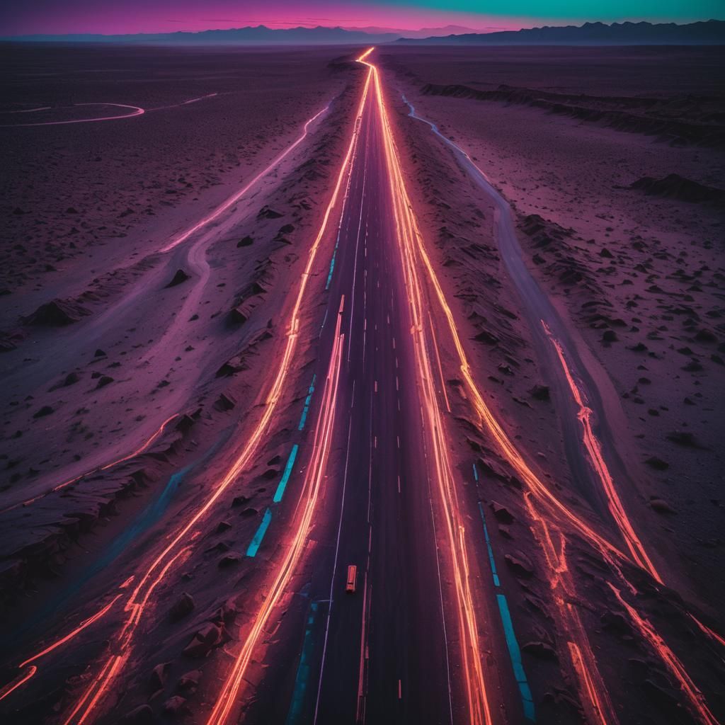 Neon Highway to Another Reality: Cyberpunk Film Still