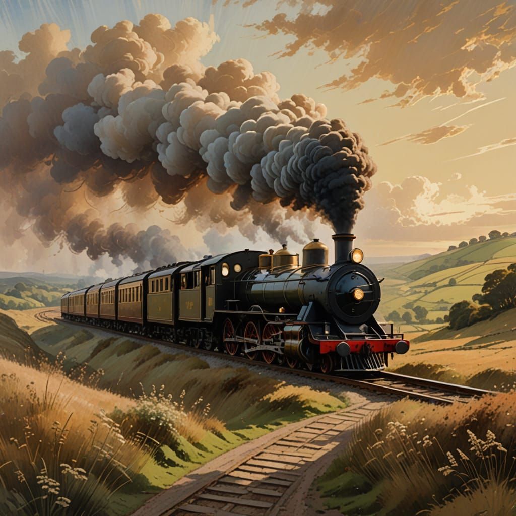 Steam Locomotive Chugs Along Rustic English Countryside