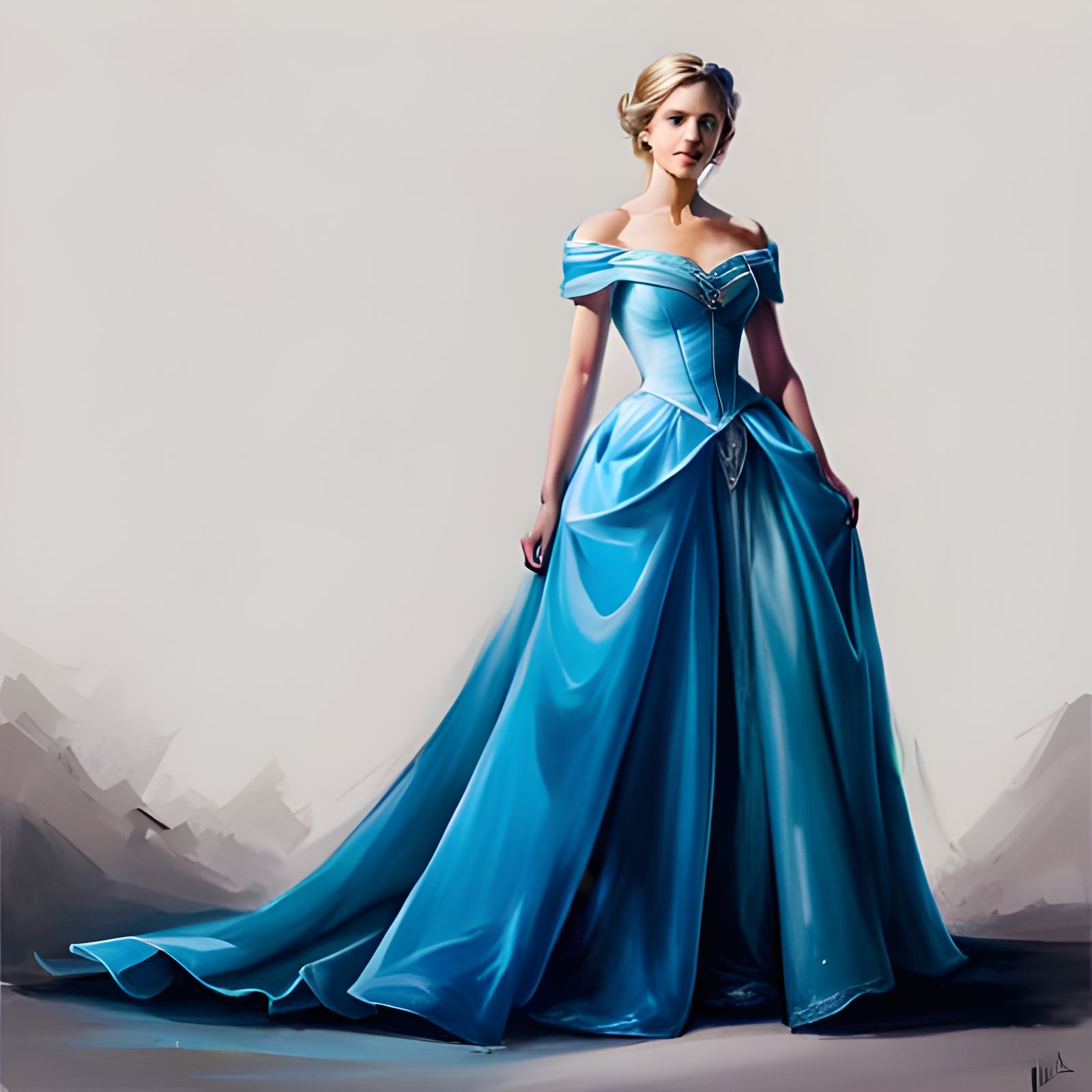 Gorgeous Princess Cinderella in Blue Gown: Hyperrealistic Po...