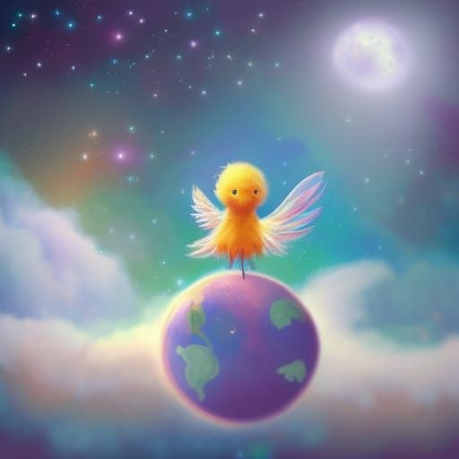 Psychedelic Baby Phoenix in Starry Universe