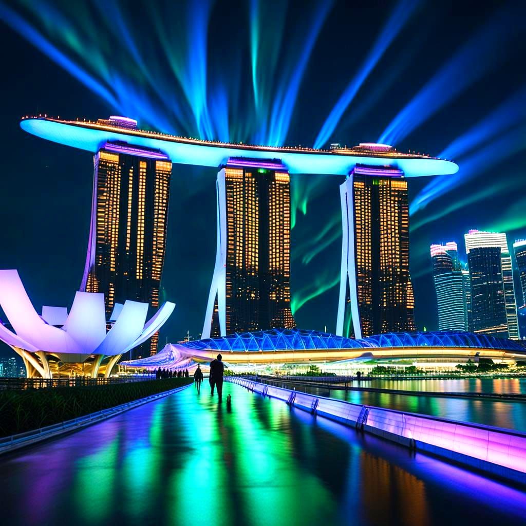 Singapore Aurora Borealis Nightscape: Cinematic Film Still