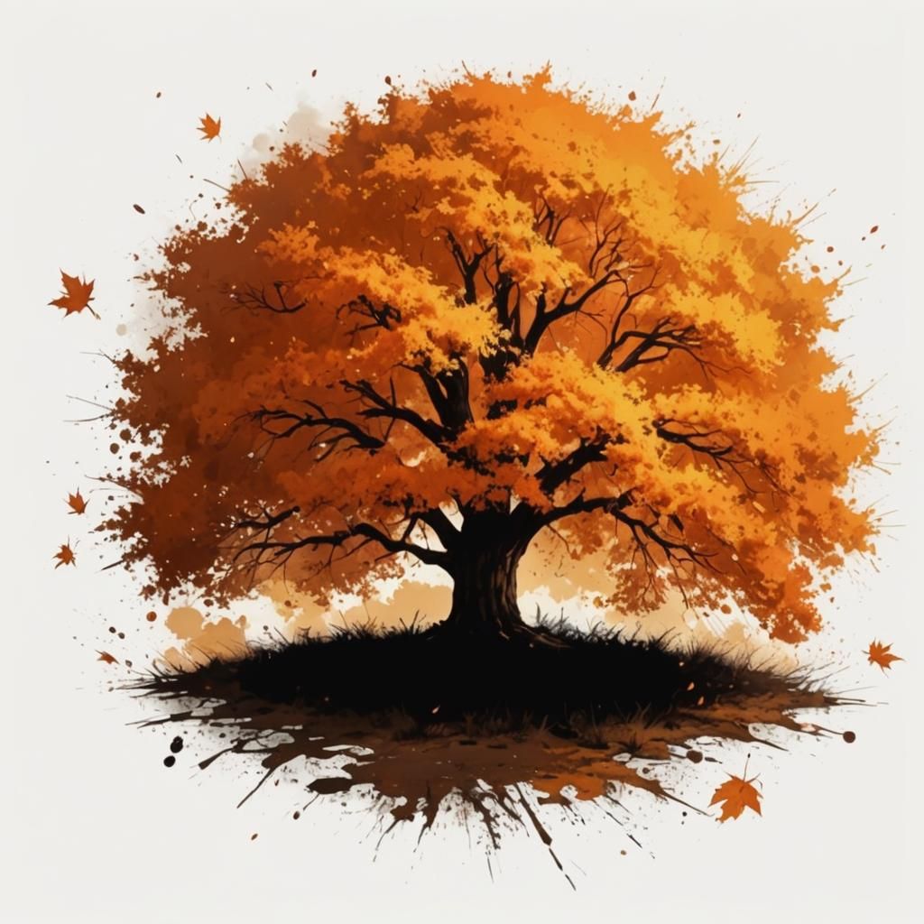 Autumn Landscape in Ink Splatter Style
