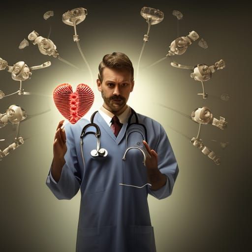 Bionic Heart Held by Doctor in Theater