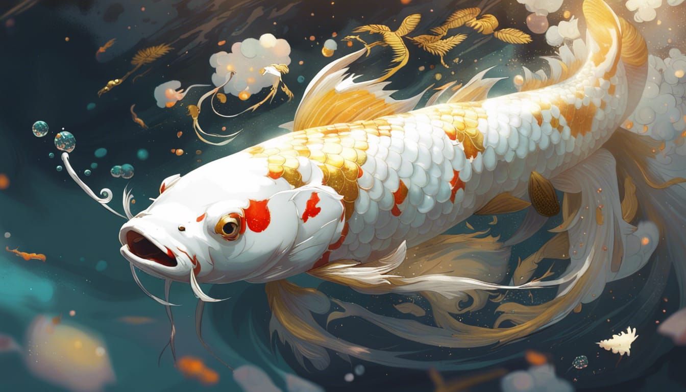 Mesmerizing Gold and White Koi Illustration